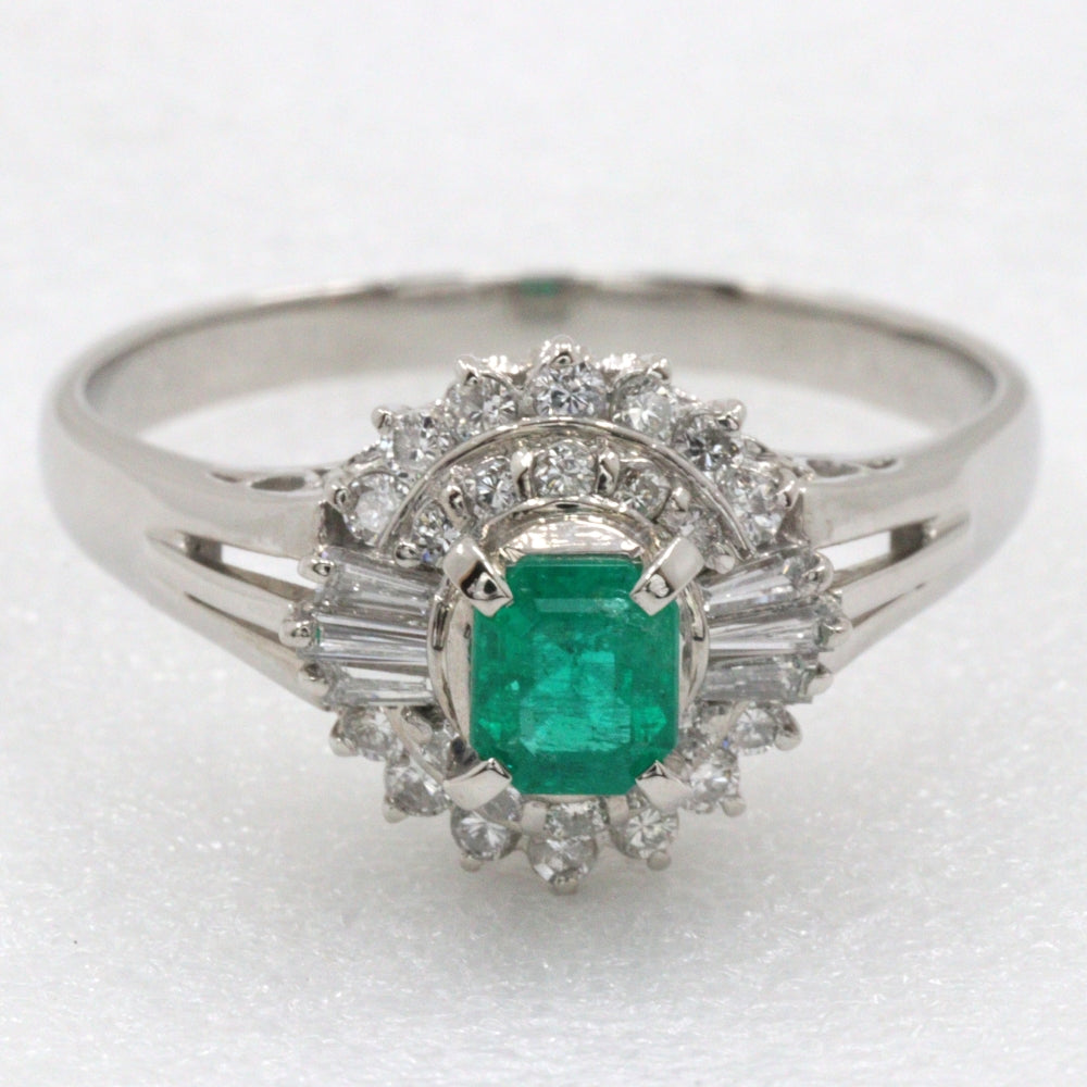Jewelry Ring Pt900Platinum, Emerald, Diamond Silver Women