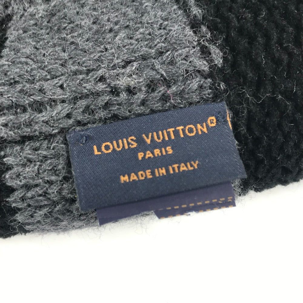 Louis Vuitton Knit Hat M5029A Wool Black Lv Crash Damoflage Beanie Mens S