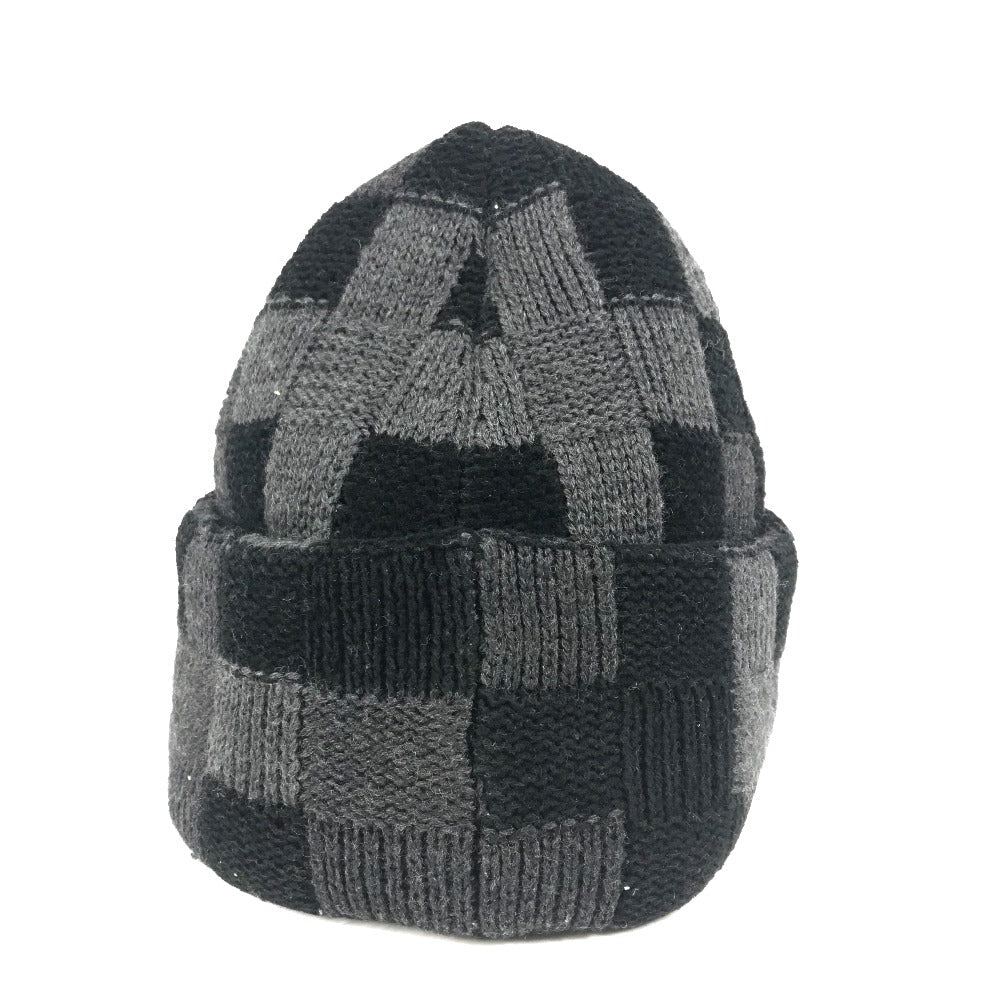 Louis Vuitton Knit Hat M5029A Wool Black Lv Crash Damoflage Beanie Mens S