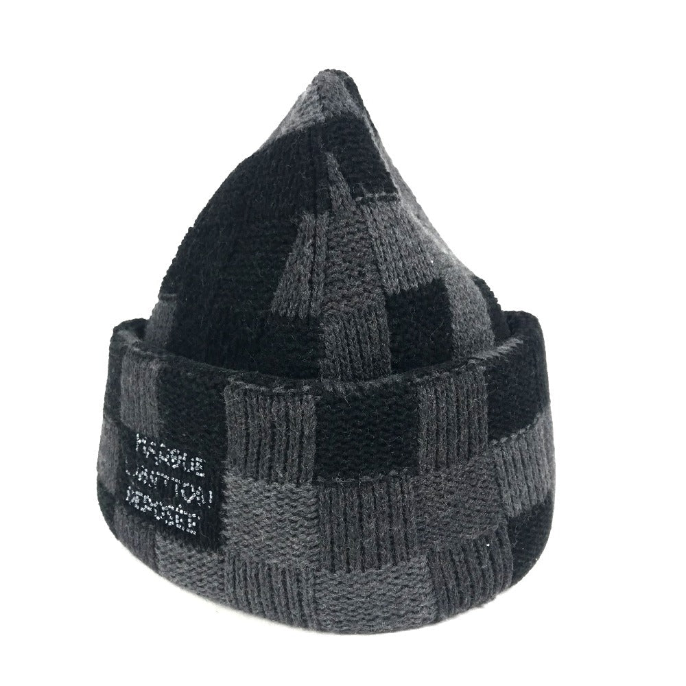 Louis Vuitton Knit Hat M5029A Wool Black Lv Crash Damoflage Beanie Mens S