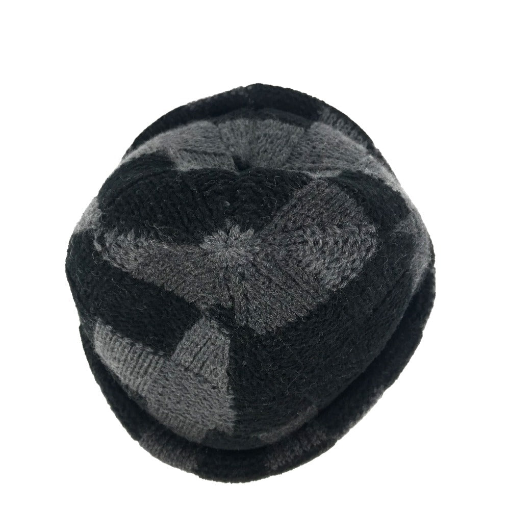 Louis Vuitton Knit Hat M5029A Wool Black Lv Crash Damoflage Beanie Mens S