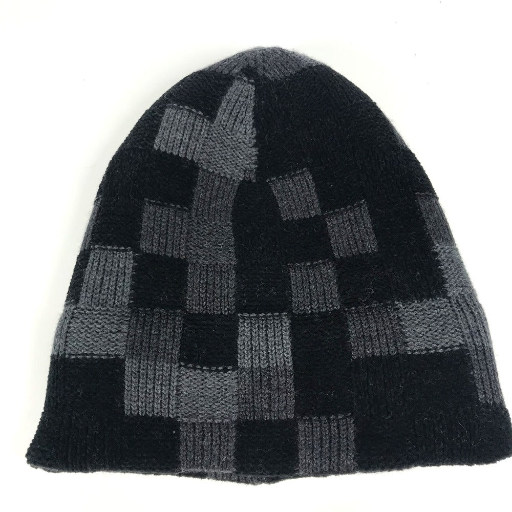 Louis Vuitton Knit Hat M5029A Wool Black Lv Crash Damoflage Beanie Mens S