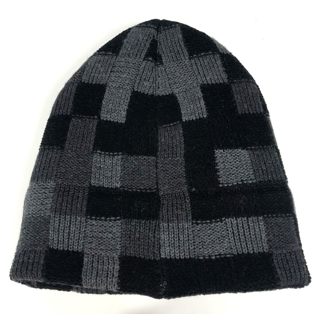 Louis Vuitton Knit Hat M5029A Wool Black Lv Crash Damoflage Beanie Mens S