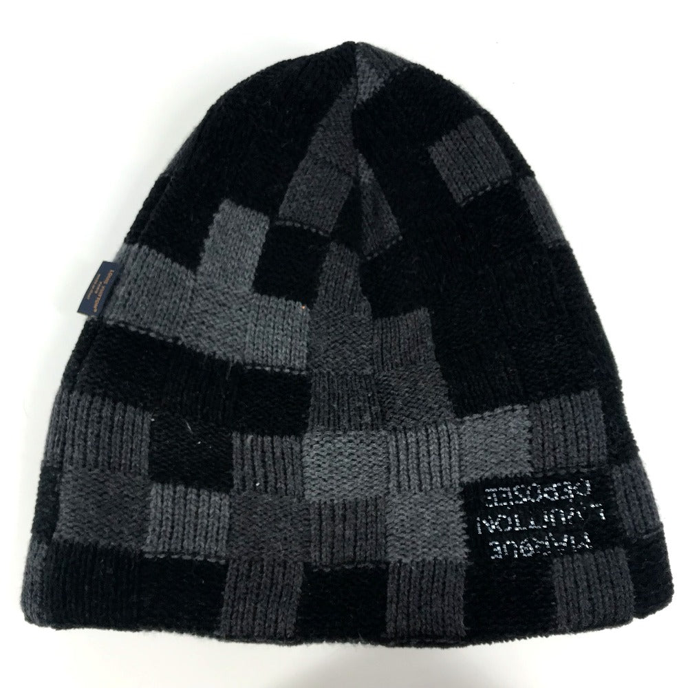 Louis Vuitton Knit Hat M5029A Wool Black Lv Crash Damoflage Beanie Mens S