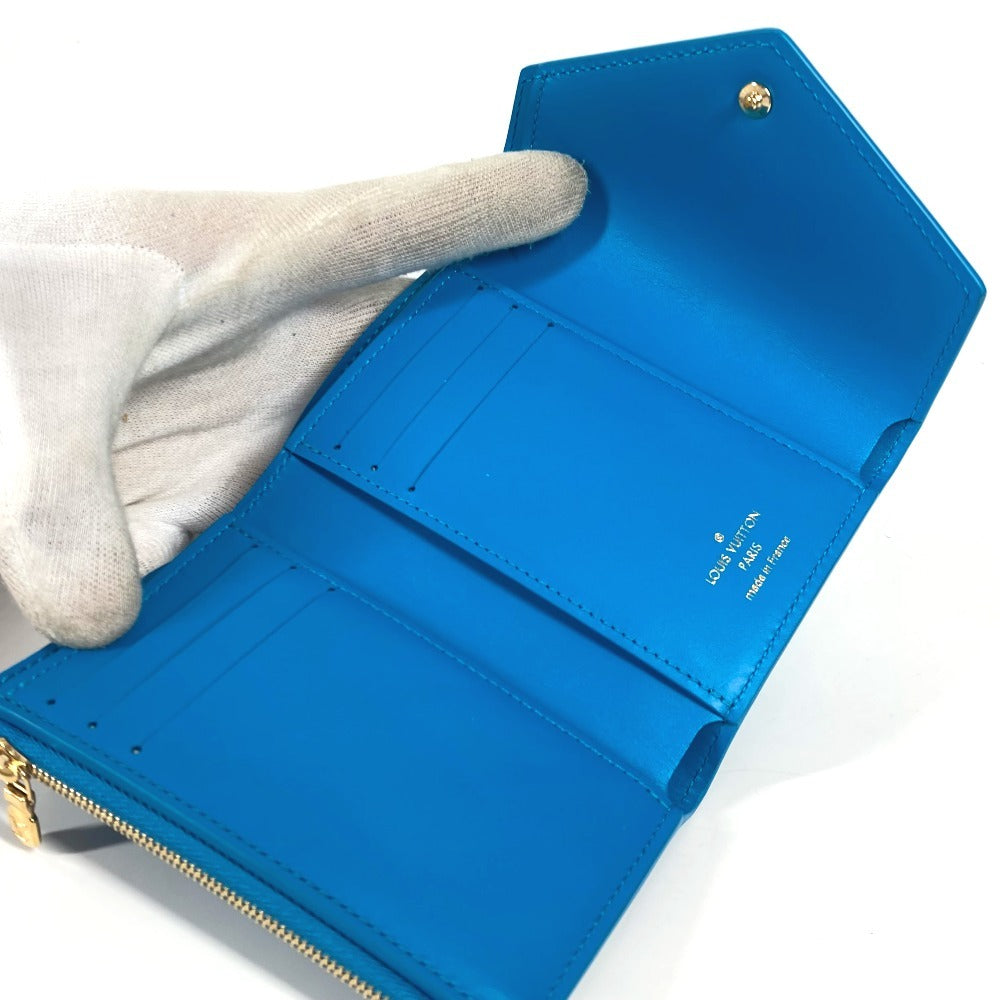 Louis Vuitton Trifold Wallet M82314 Leather Blue Nanogram Portefeuille Victorine Unisex(Unisex)