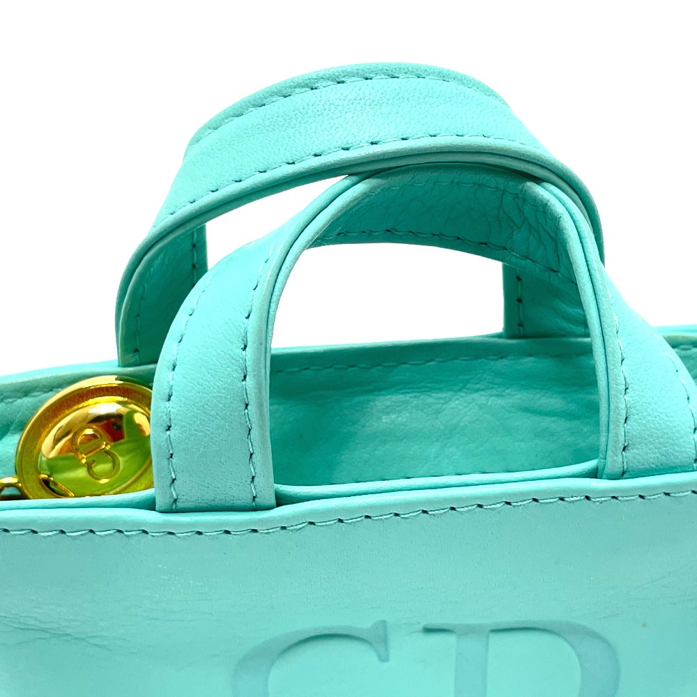 Dior Handbag Leather Turquoise Blue X Gold Metal Cd Logo Micro Bag Women
