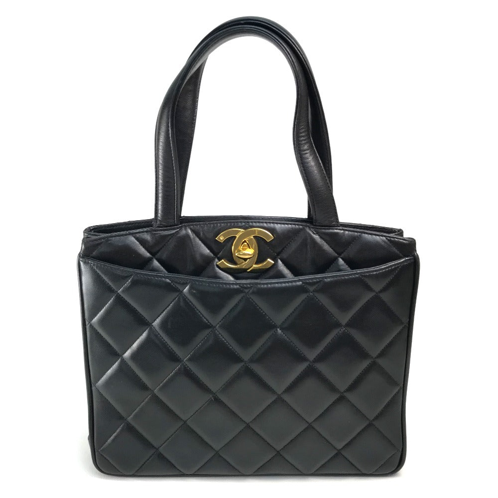 Chanel Tote Bag Lambskin Black X Gold Metal Cc Coco Mark Matrasse Quilting Women