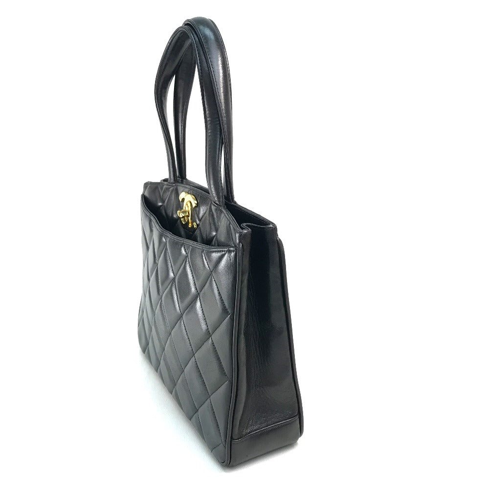 Chanel Tote Bag Lambskin Black X Gold Metal Cc Coco Mark Matrasse Quilting Women