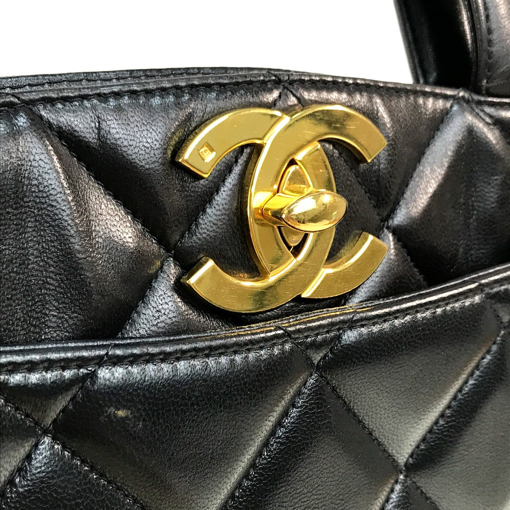Chanel Tote Bag Lambskin Black X Gold Metal Cc Coco Mark Matrasse Quilting Women
