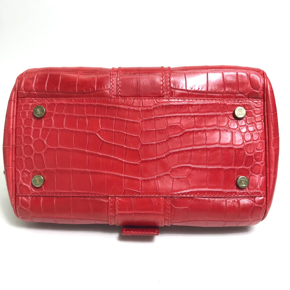 Celine Handbag Leather Red Belt Embossing Women