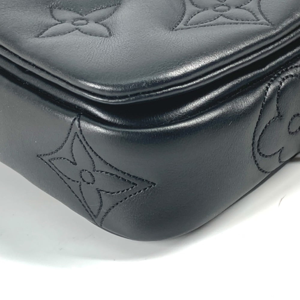 Louis Vuitton Shoulder Bag M81398 Leather Black Monogram Bubblegram Wallet On Strap Women