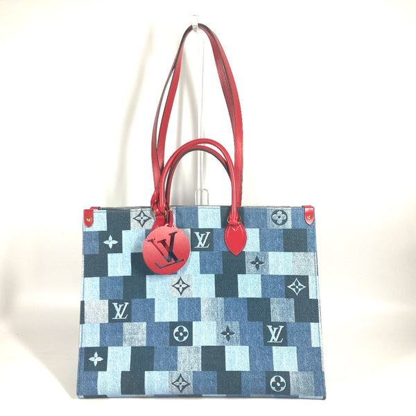 Louis Vuitton Tote Bag M44992 Denim, Leather Blue Monogram Denim On-The-Go Gm