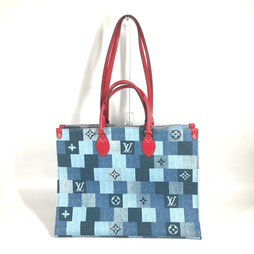 Louis Vuitton Tote Bag M44992 Denim, Leather Blue Monogram Denim On-The-Go Gm