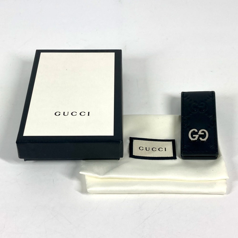 Gucci Money Clip 522867 Sima Leather Black Gg Guccisima Mens