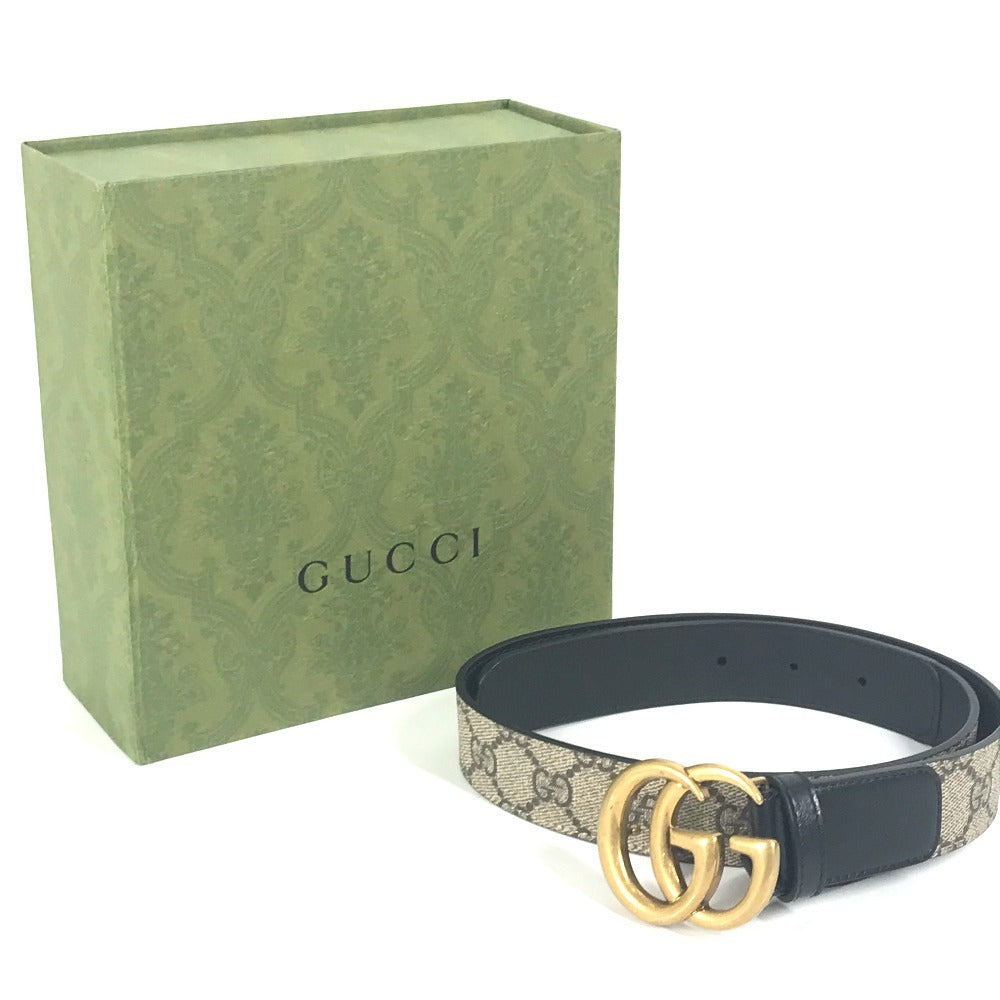 Gucci Belt 625839 Gg Supreme Canvas, Leather Beige Gg Supreme Double G Slim Belt Women 70