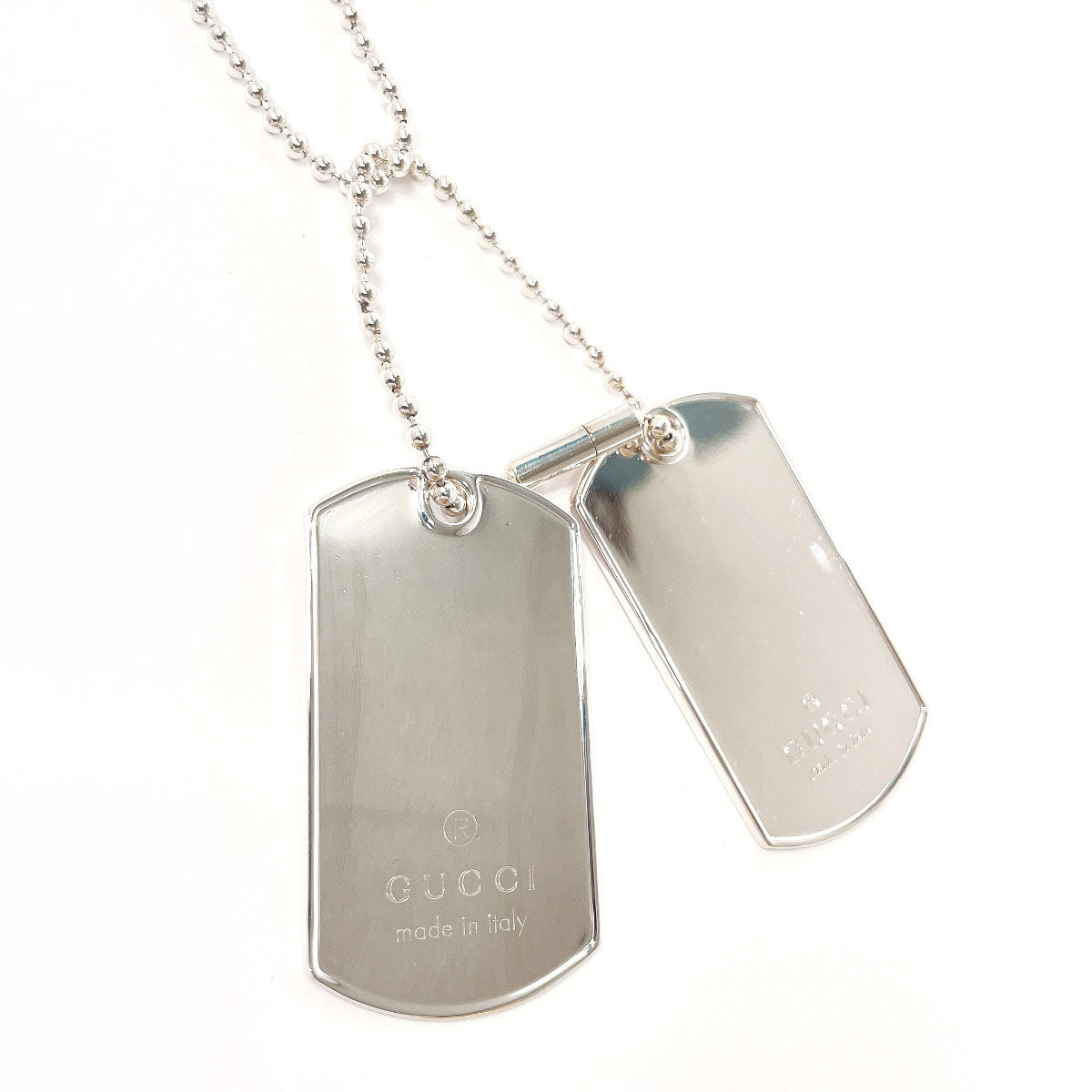 Gucci Necklace Silver925 Silver Ball Chain Dog Tag Double Plate