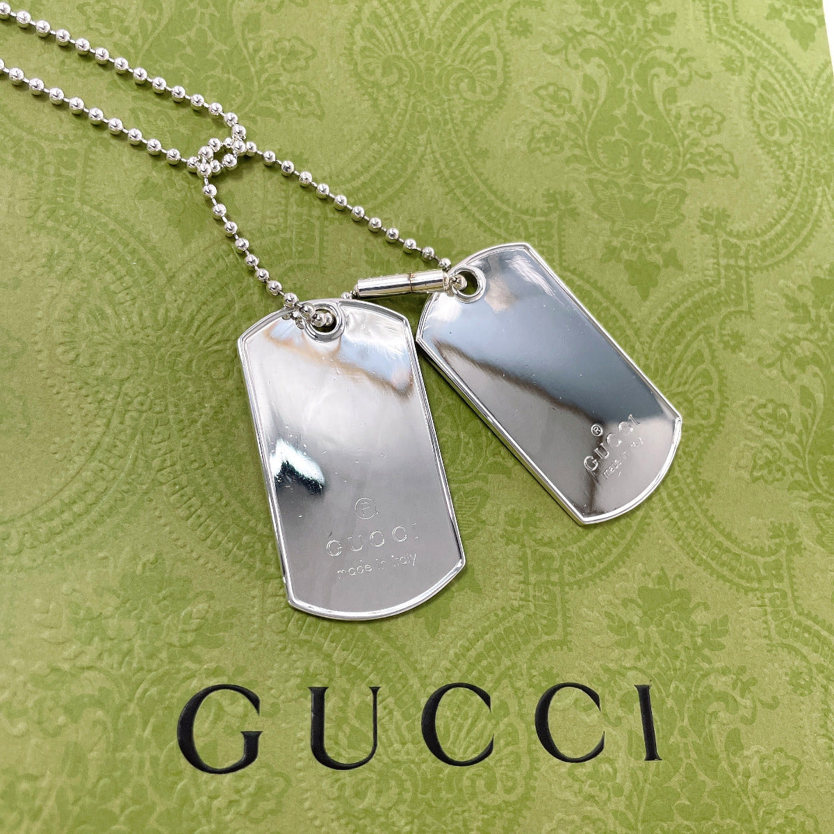 Gucci Necklace Silver925 Silver Ball Chain Dog Tag Double Plate