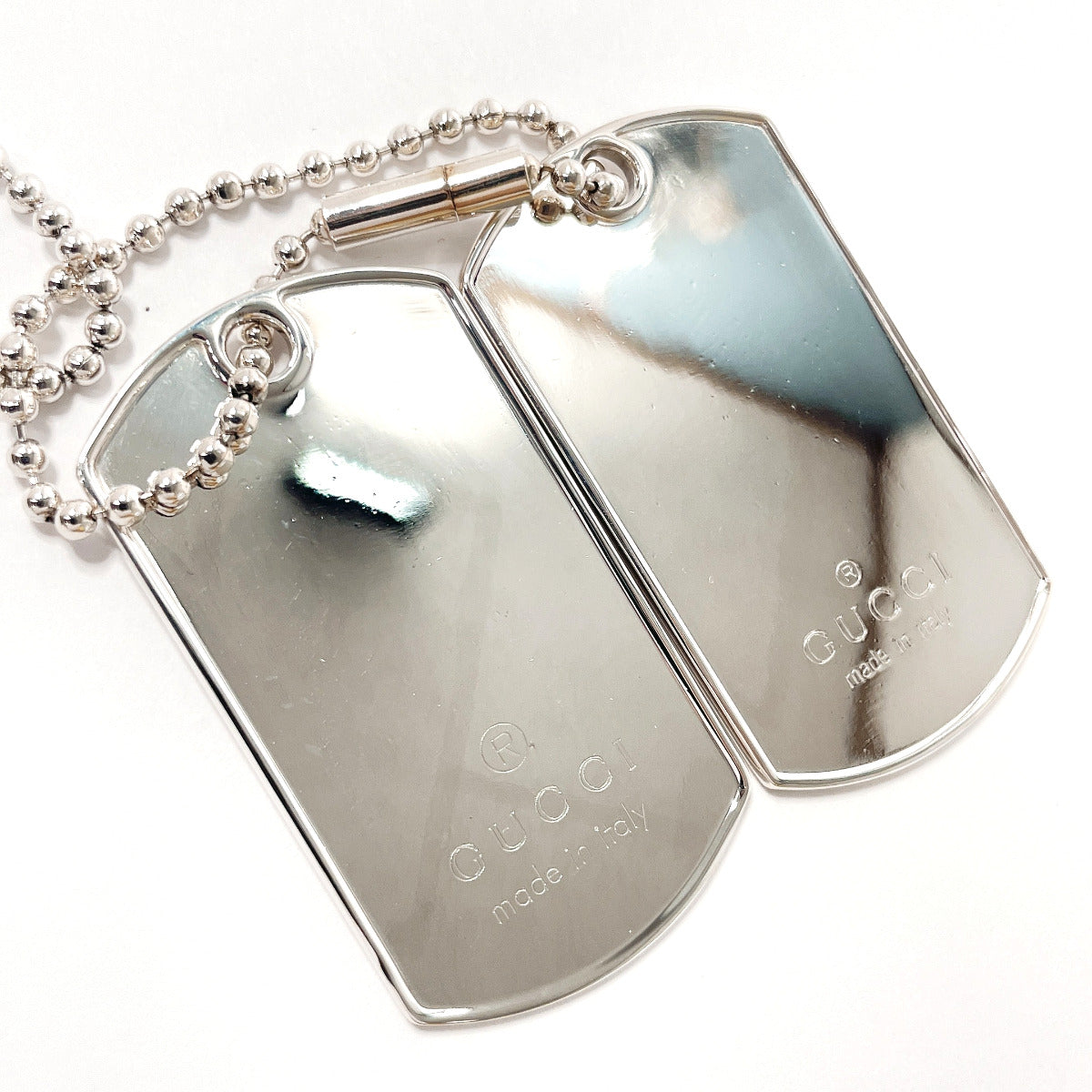Gucci Necklace Silver925 Silver Ball Chain Dog Tag Double Plate