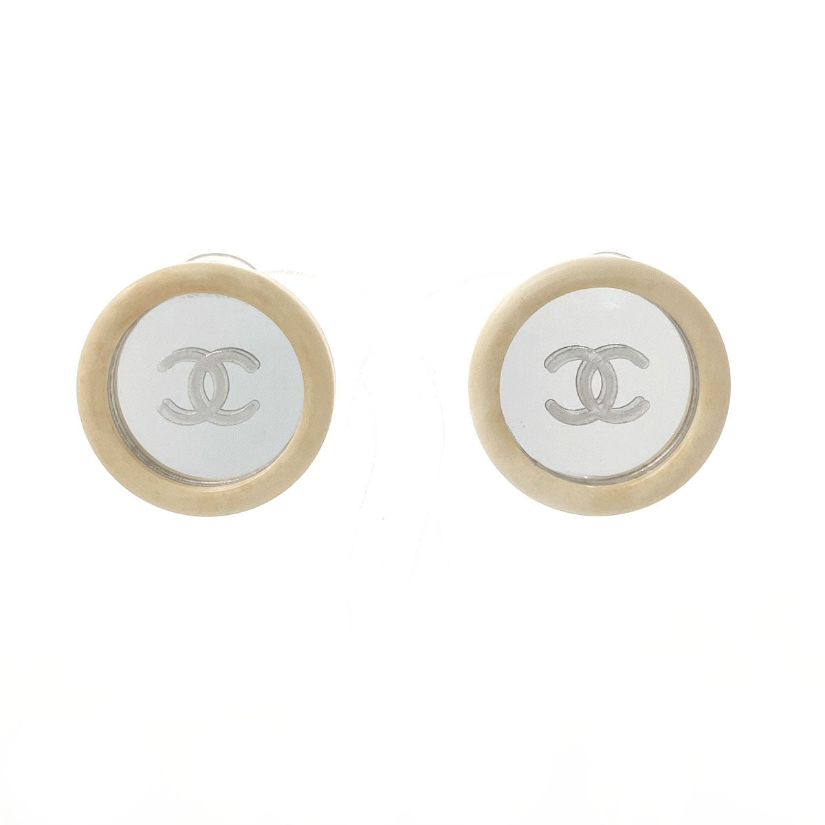 Chanel Earring Synthetic Resin, Metal White Vintage Coco Mark Women