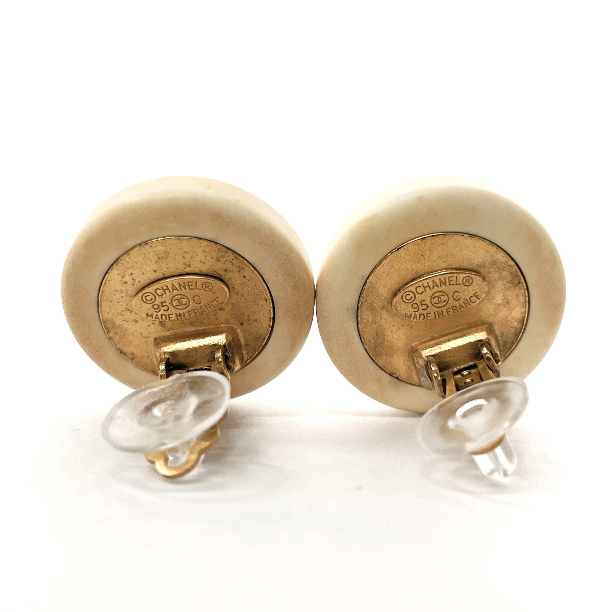 Chanel Earring Synthetic Resin, Metal White Vintage Coco Mark Women