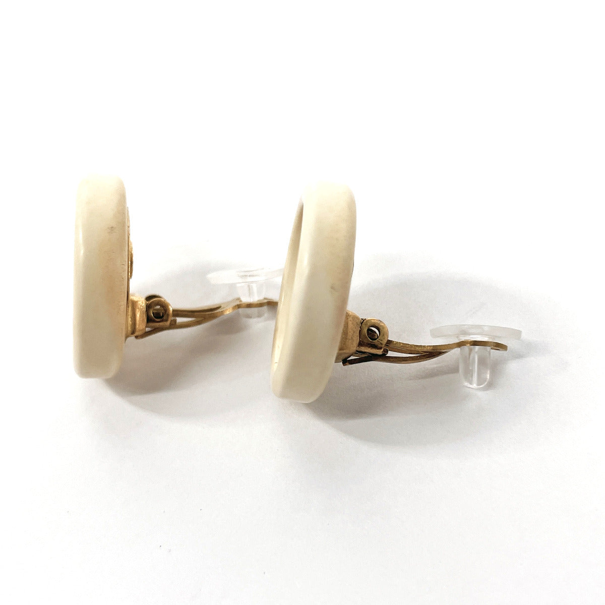 Chanel Earring Synthetic Resin, Metal White Vintage Coco Mark Women