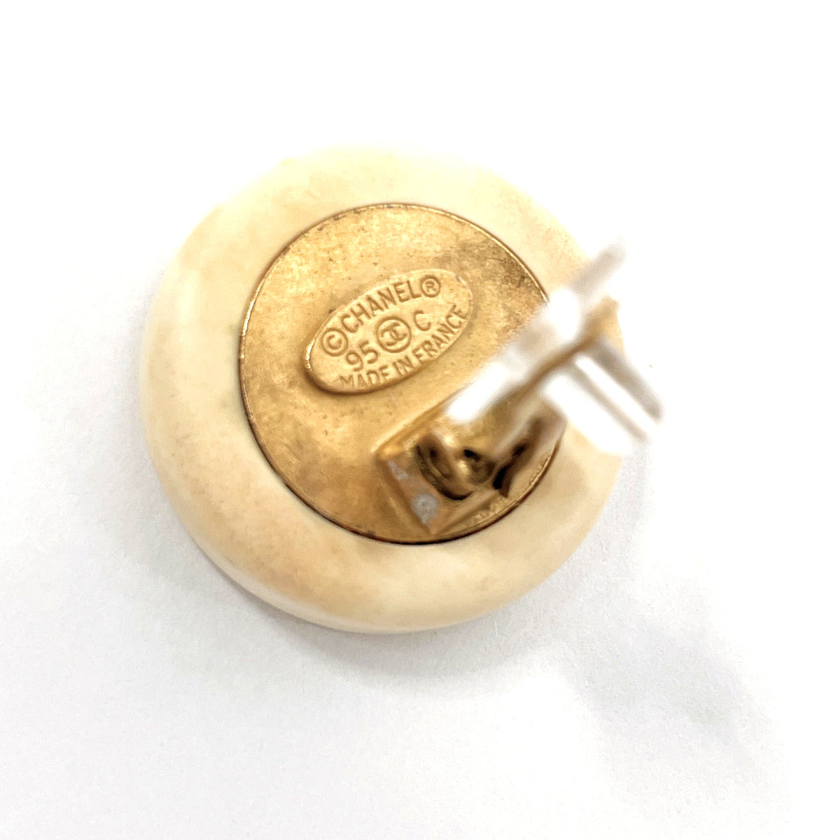 Chanel Earring Synthetic Resin, Metal White Vintage Coco Mark Women