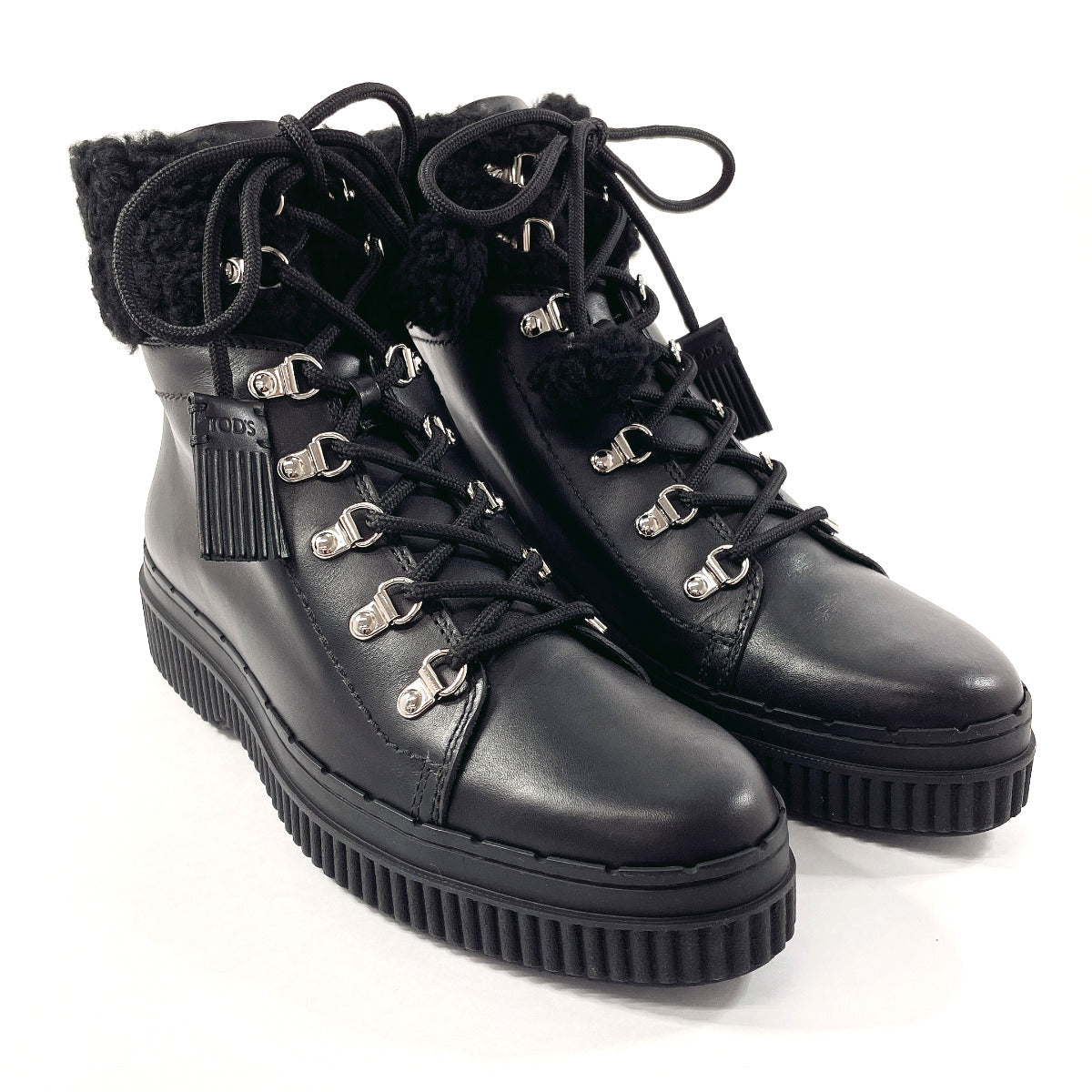 Tod'S Boots Xxw39A0W061Hxmb999 Leather Black Lace Up Boots Women 40 1/2