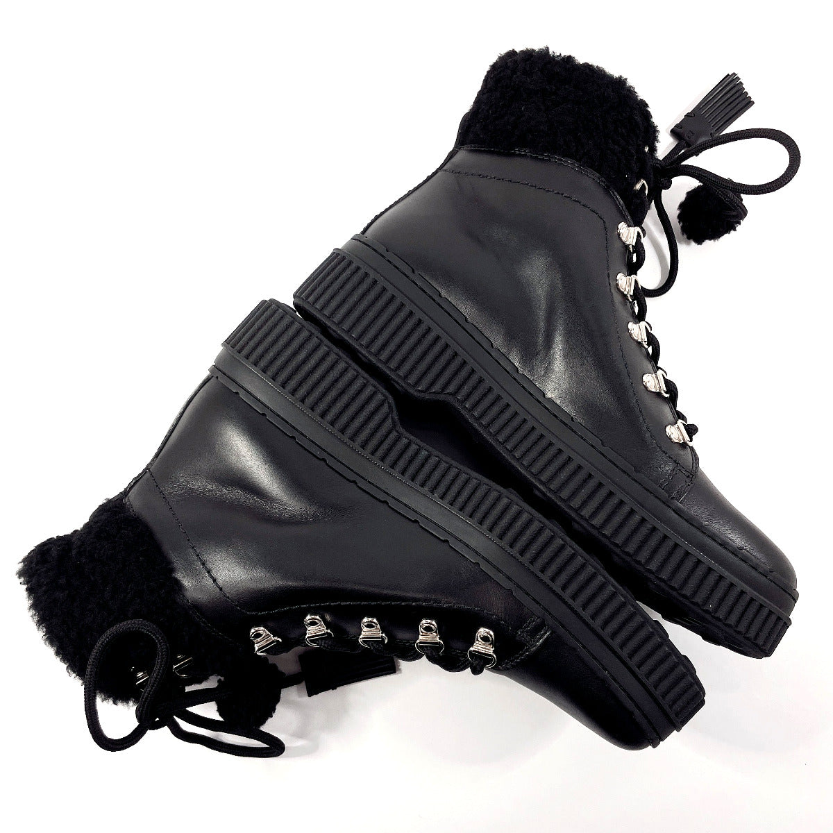 Tod'S Boots Xxw39A0W061Hxmb999 Leather Black Lace Up Boots Women 40 1/2