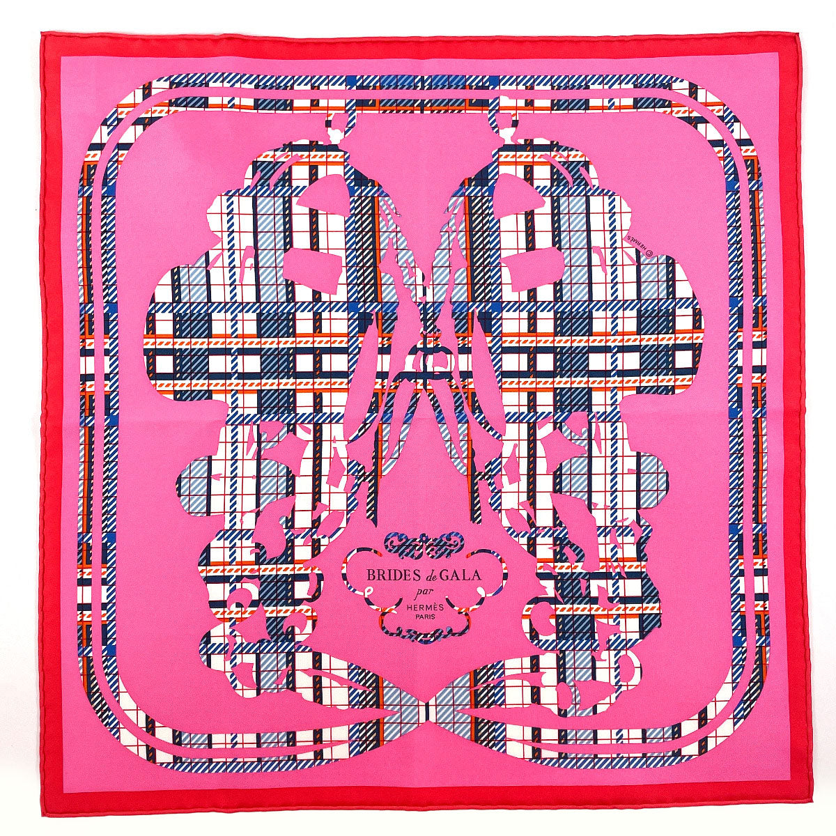 Hermes Scarf 894052S Silk, 100% Silk Pink Brides De Gala Tartan Gavroche 45 Women