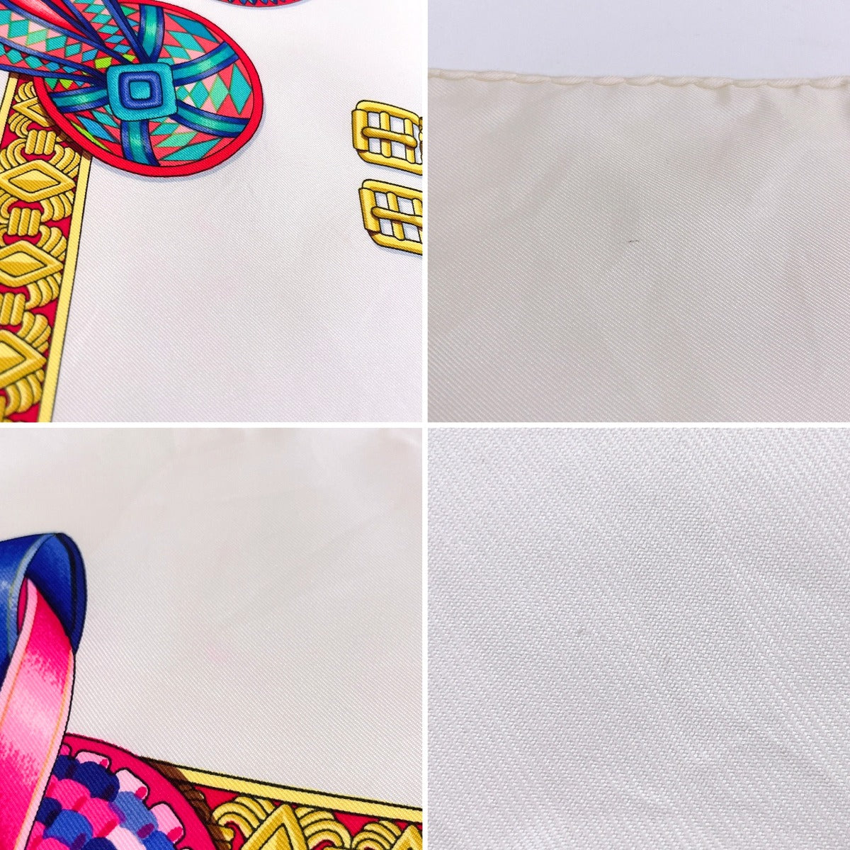 Hermes Scarf Silk, 100% Silk White Les Rubans Du Cheval Horse Ribbon Carre 90