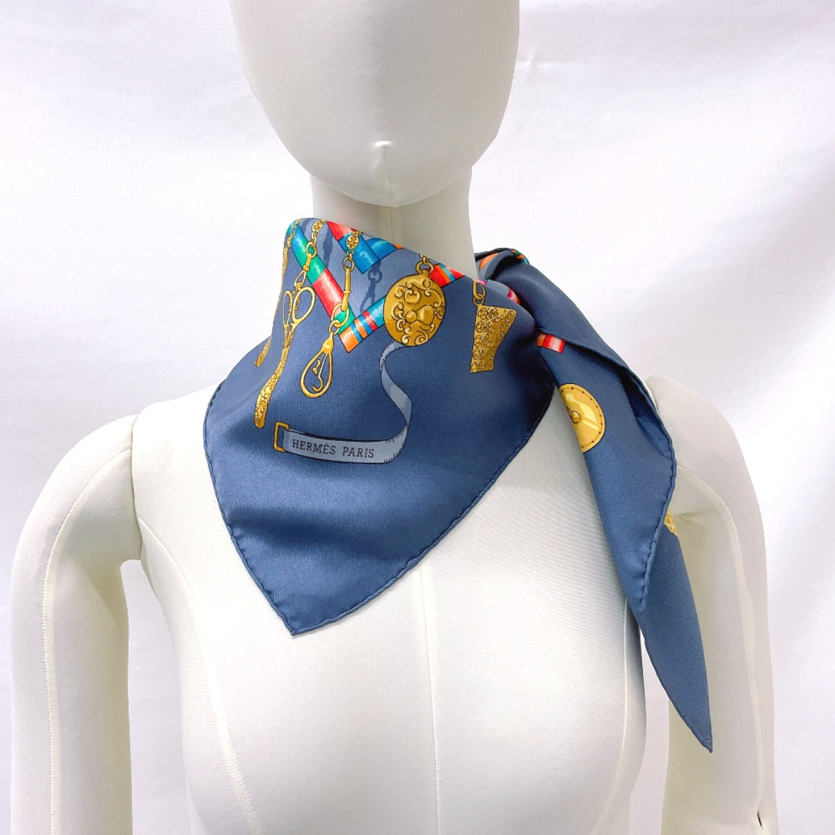 Hermes Scarf Silk, 100% Silk Navy Petite Main Seamstress Carre 90