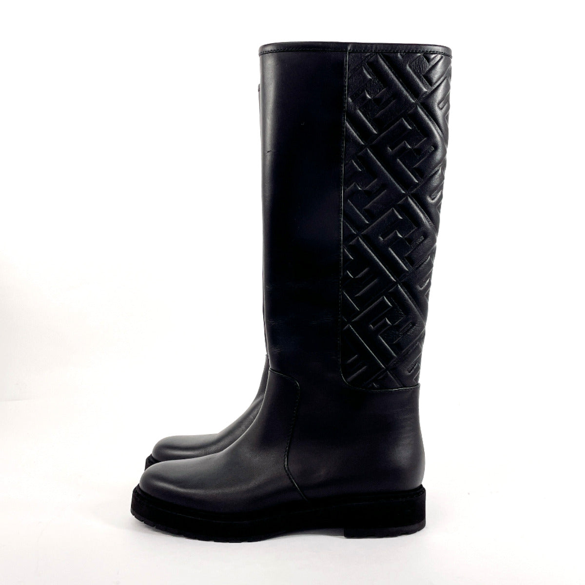 Fendi Boots 8U8036 Leather Black 21Aw Embossed Ff Motif Long Boots Zucca 37