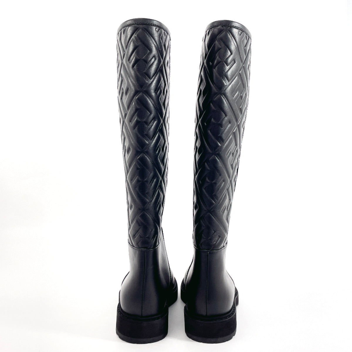 Fendi Boots 8U8036 Leather Black 21Aw Embossed Ff Motif Long Boots Zucca 37