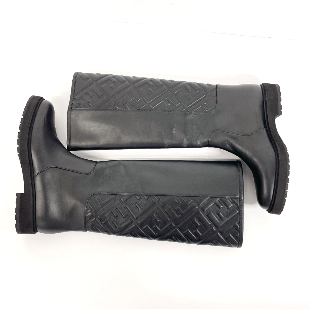 Fendi Boots 8U8036 Leather Black 21Aw Embossed Ff Motif Long Boots Zucca 37