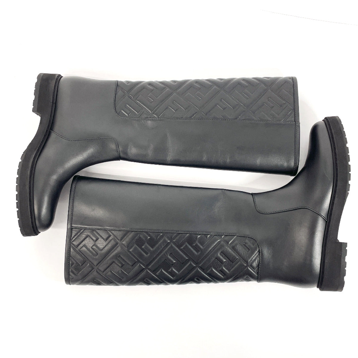 Fendi Boots 8U8036 Leather Black 21Aw Embossed Ff Motif Long Boots Zucca 37