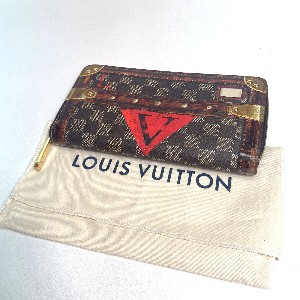 Louis Vuitton Long Wallet Purse M63490 Damier Canvas Brown Transformed Damier Trompe Lfoeil Zippy