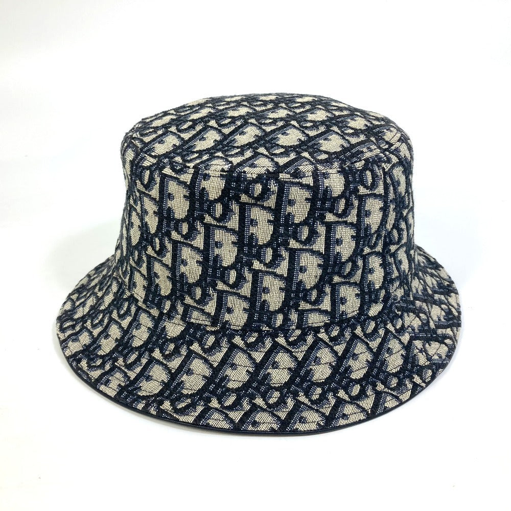 Christian Dior Hat 113C907A4502 Canvas / Leather Navy Oblique Bucket Women M
