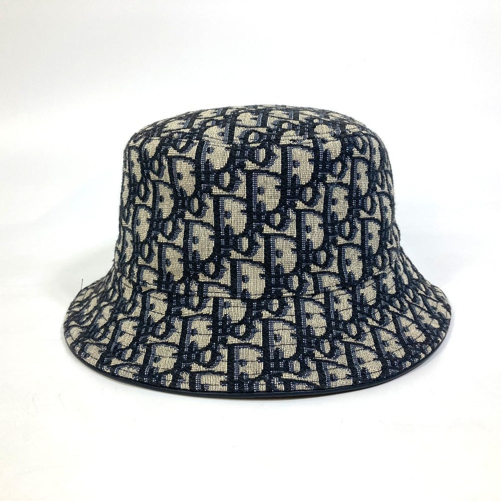 Christian Dior Hat 113C907A4502 Canvas / Leather Navy Oblique Bucket Women M