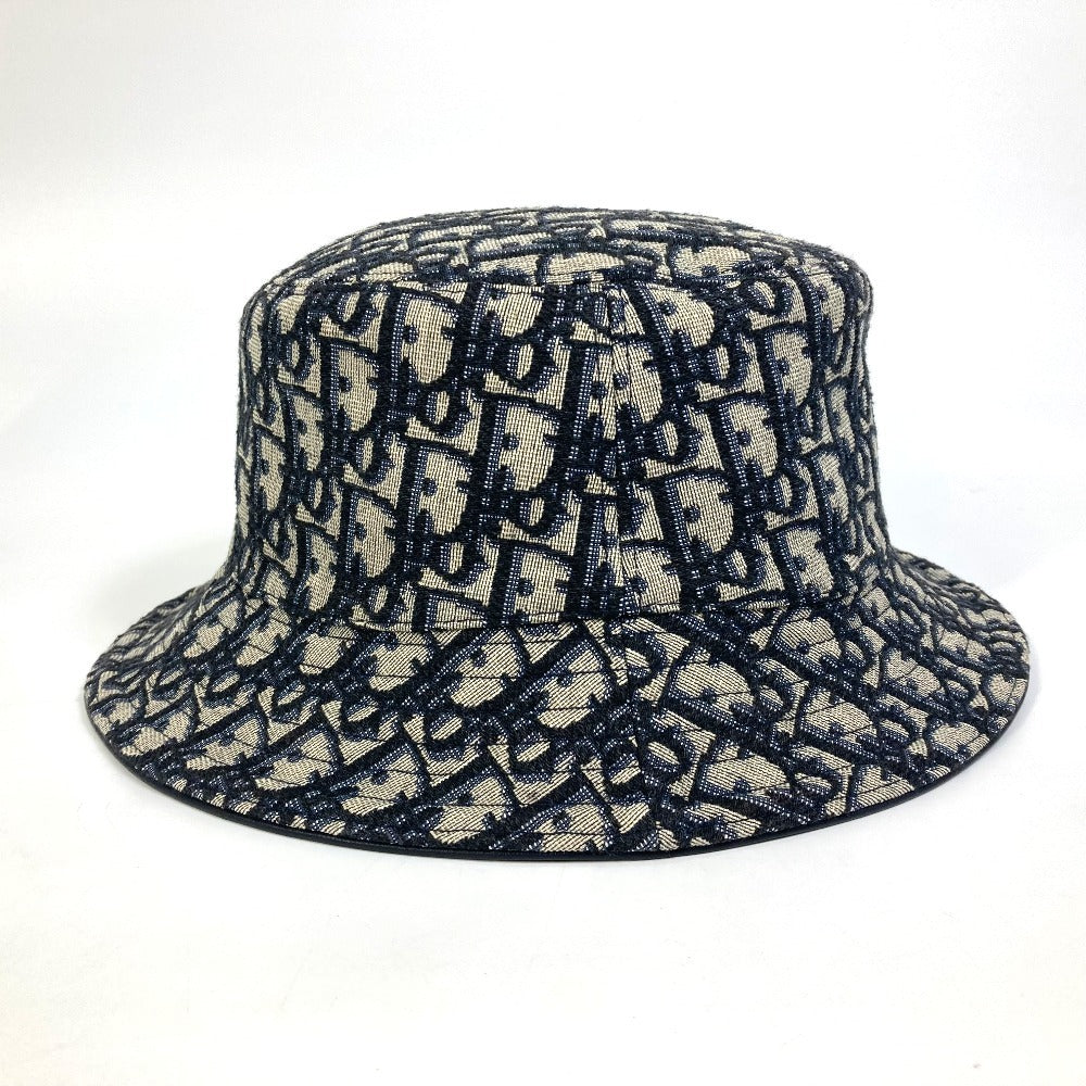 Christian Dior Hat 113C907A4502 Canvas / Leather Navy Oblique Bucket Women M