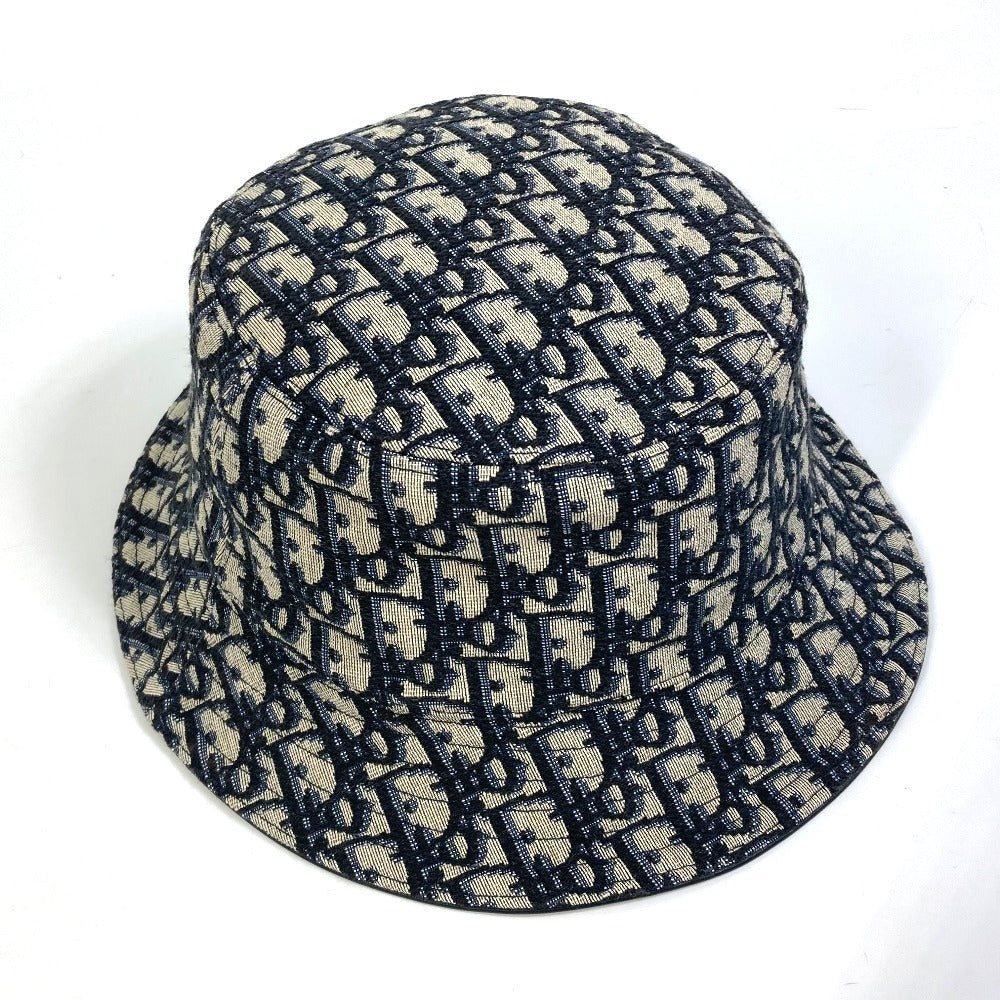 Christian Dior Hat 113C907A4502 Canvas / Leather Navy Oblique Bucket Women M