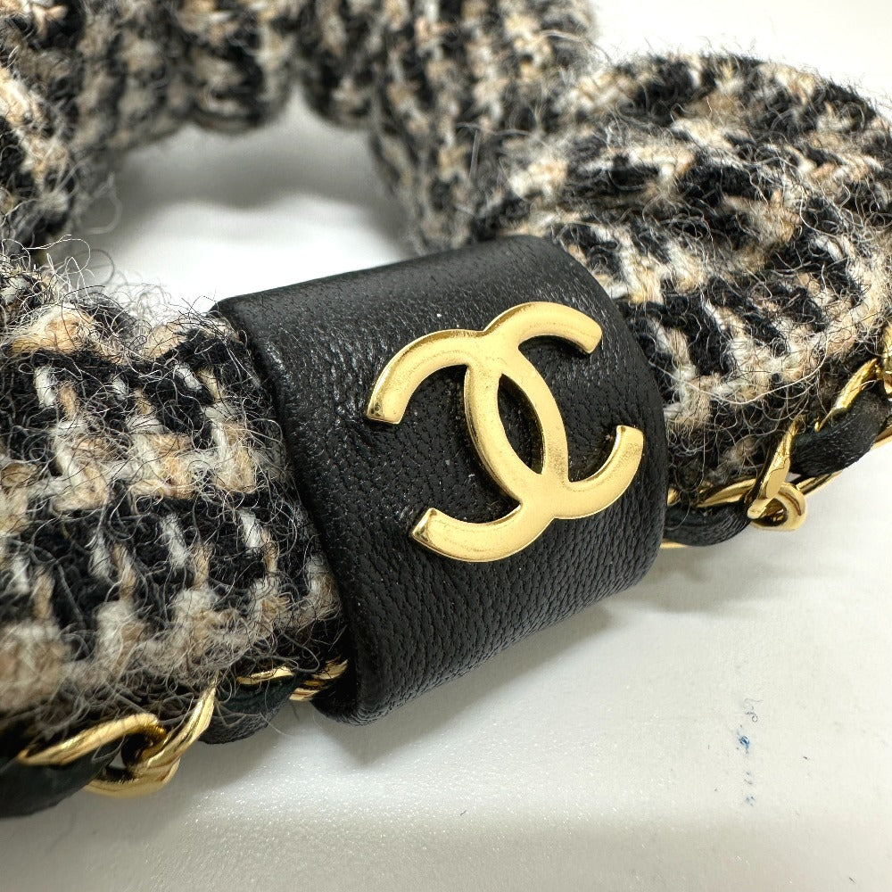 Chanel Hair Accessory Cotton, Leather Beige Coco Mark Houndstooth Hair Accessories Chain Women