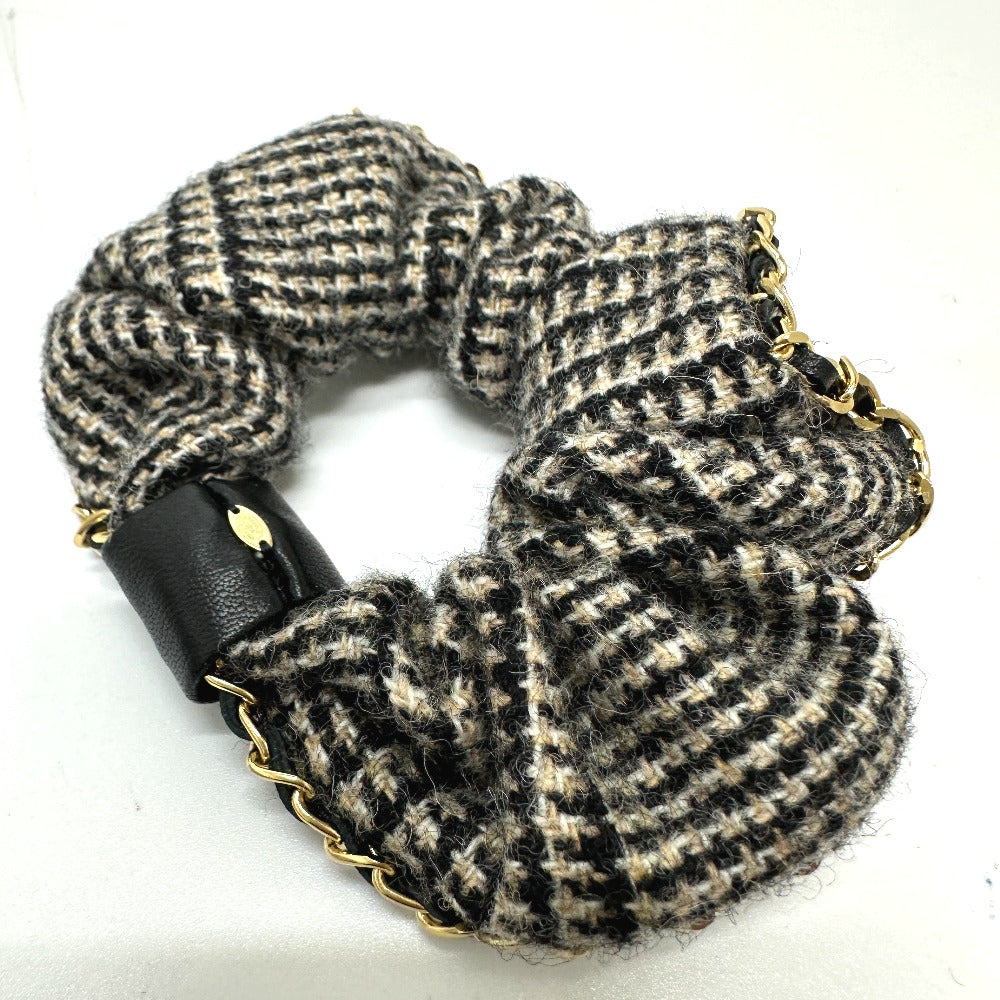 Chanel Hair Accessory Cotton, Leather Beige Coco Mark Houndstooth Hair Accessories Chain Women