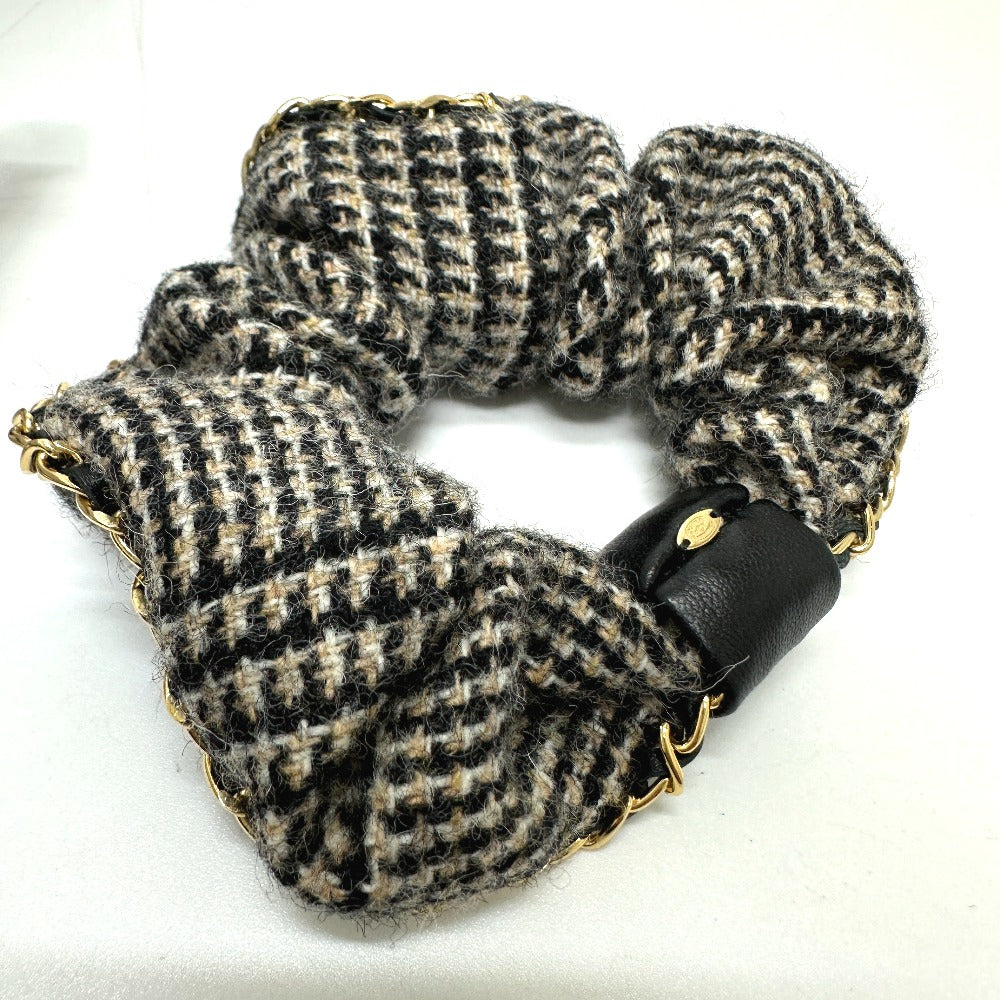 Chanel Hair Accessory Cotton, Leather Beige Coco Mark Houndstooth Hair Accessories Chain Women