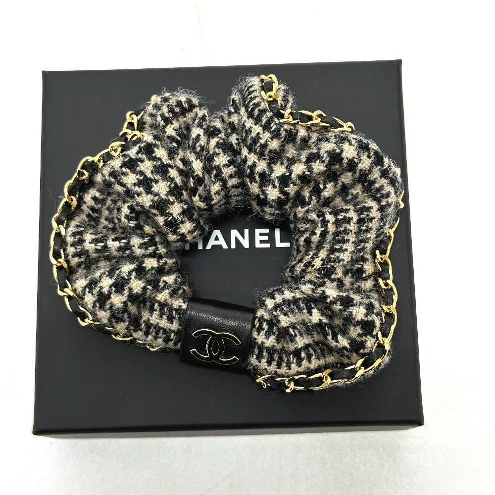Chanel Hair Accessory Cotton, Leather Beige Coco Mark Houndstooth Hair Accessories Chain Women