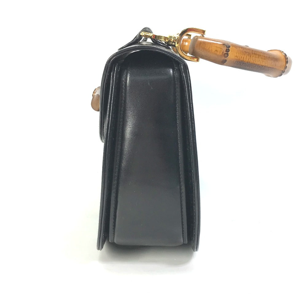 Gucci Handbag 000 1951 Leather / Bamboo Black Turn Lock Old Gucci Bamboo Women