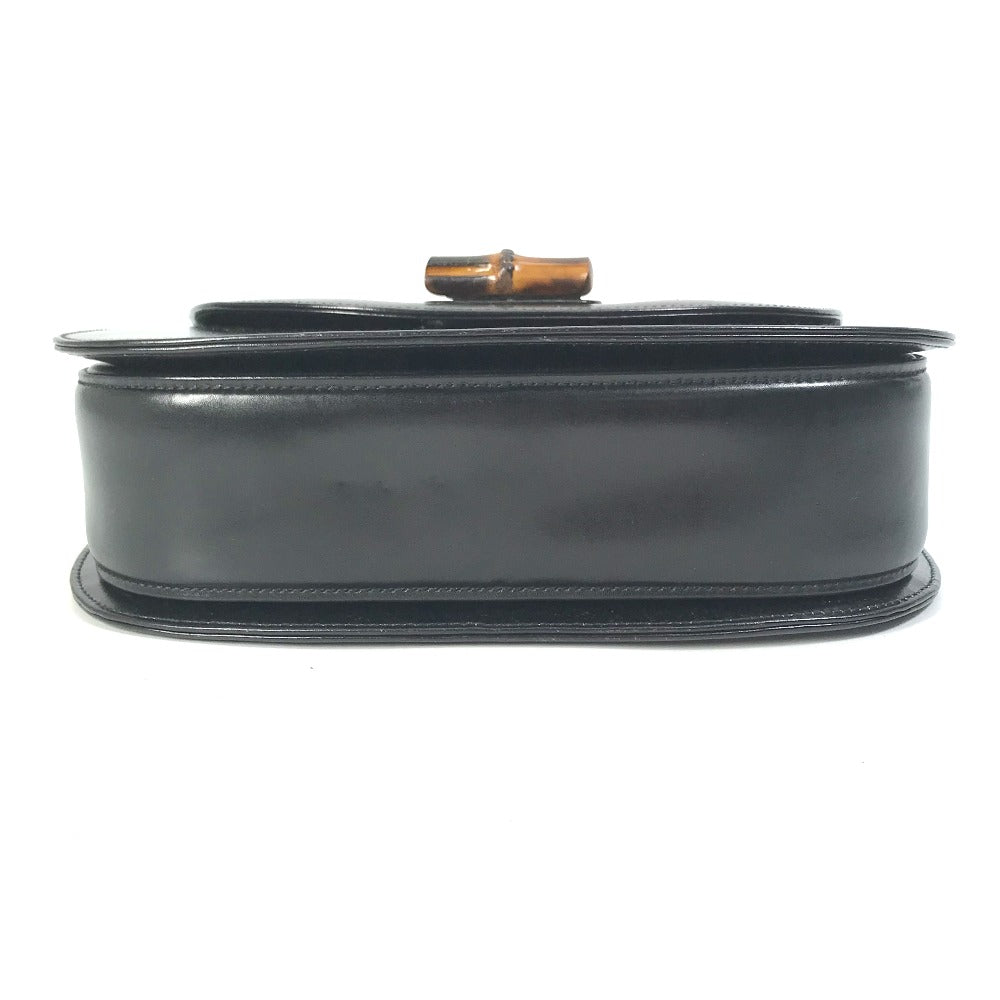 Gucci Handbag 000 1951 Leather / Bamboo Black Turn Lock Old Gucci Bamboo Women
