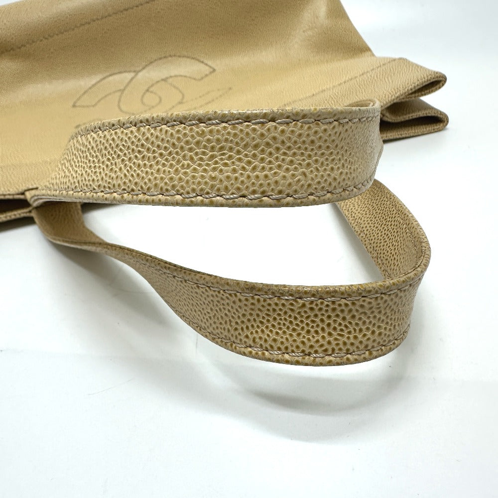 Chanel Tote Bag Caviar Skin Beige Coco Mark Cc Women