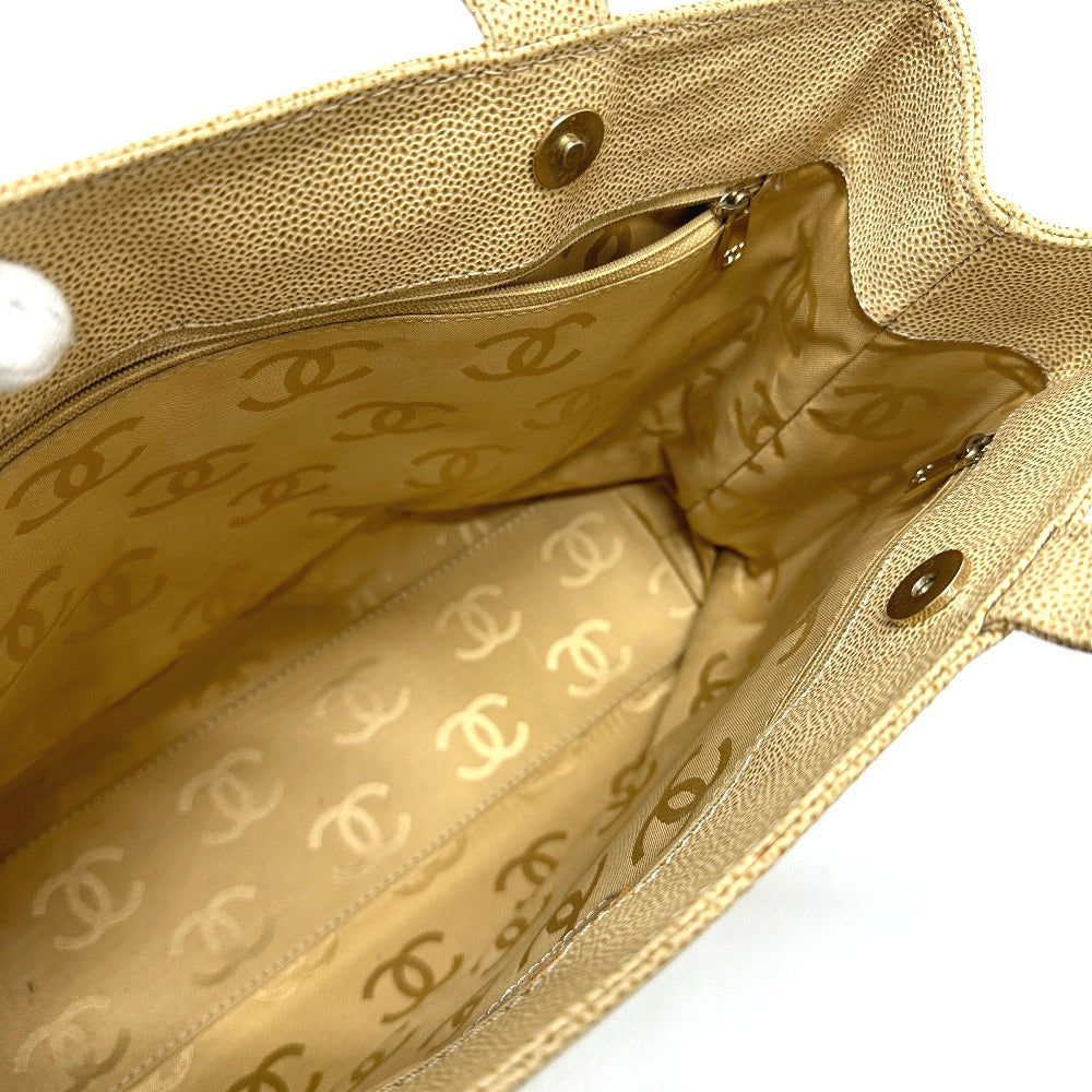 Chanel Tote Bag Caviar Skin Beige Coco Mark Cc Women