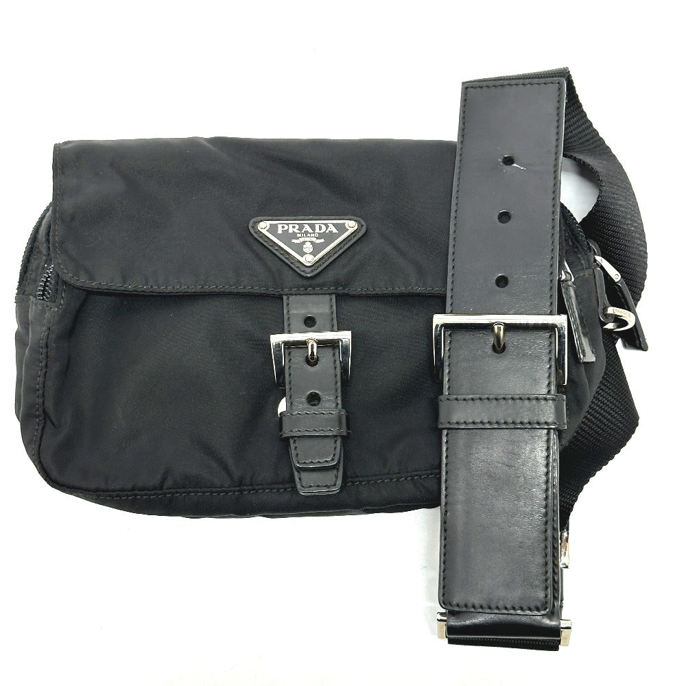 Prada Waist Bag Nylon / Leather Black Triangle Logo Sling Bag Mens