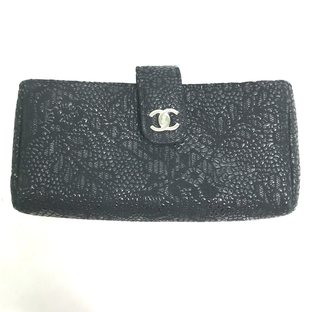 Chanel Pouch Leather Black Coco Mark Cc Women